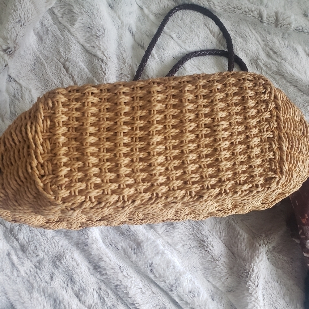 BUENO BOHO BOHEMIAN STYLE  WOVEN STRAW FAUX-LEATHER ACCENTS PURSE BAG - Picture 4 of 9